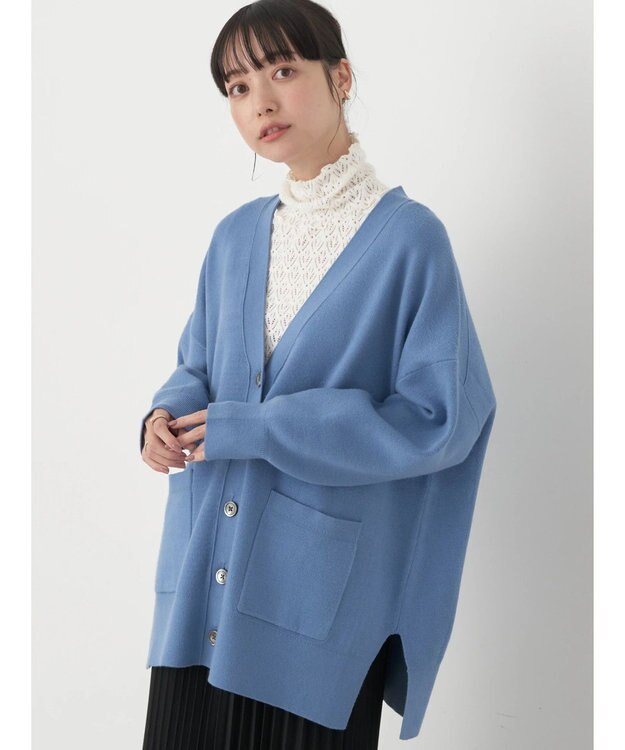 earth music&ecology やわらかタッチＶネックカーディガン Sax