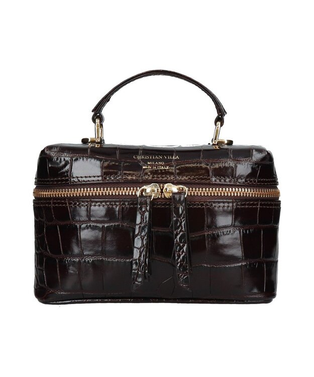 INTER-CHAUSSURES 【CHRISTIAN VILLA】ボックスシルエットミニハンドバッグ ダークブラウン型押
