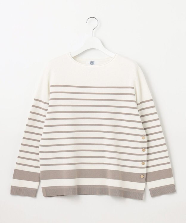 J.PRESS LADIES 【洗える】COTTON ACETATE クルーネック ニット オフ×グレージュ系1