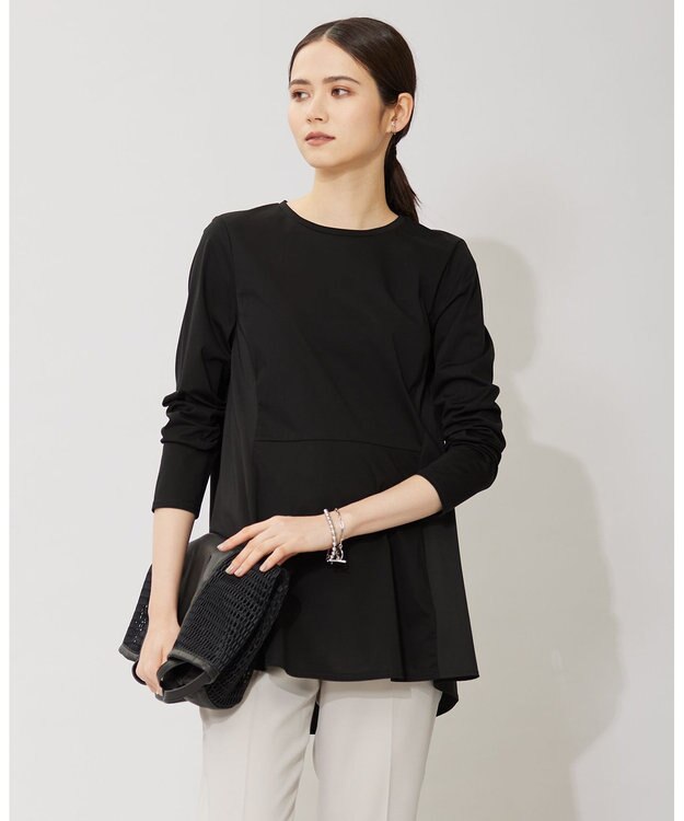 ICB L 【洗える】 タイプライタージャージーコンビ ペプラムプルオーバー ブラック系