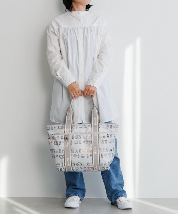 ACE BAGS & LUGGAGE 【雑誌掲載】 HAyU × ace.  フォールディング 折り畳みトートバッグ 猫柄 22L 17861 ライトベージュ柄