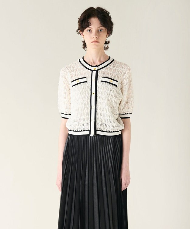 GRACE CONTINENTAL バイカラーシアーニットカーディガン ホワイト