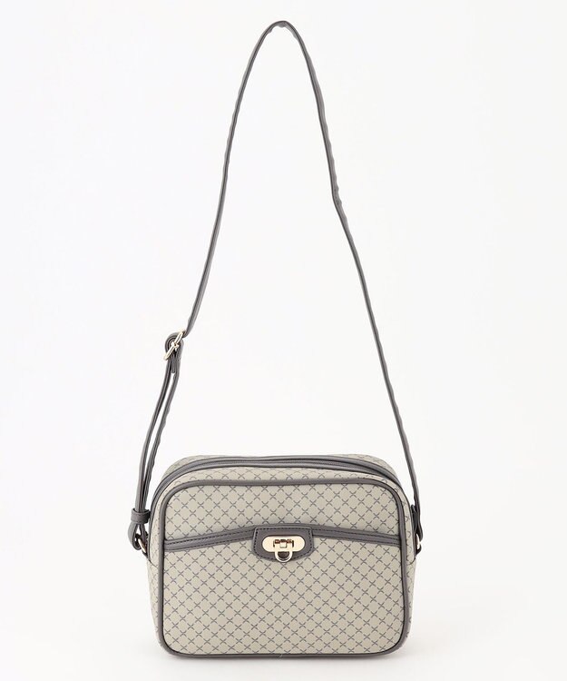 ANY クラシックラウンドショルダーバッグ ベージュ×グレー柄