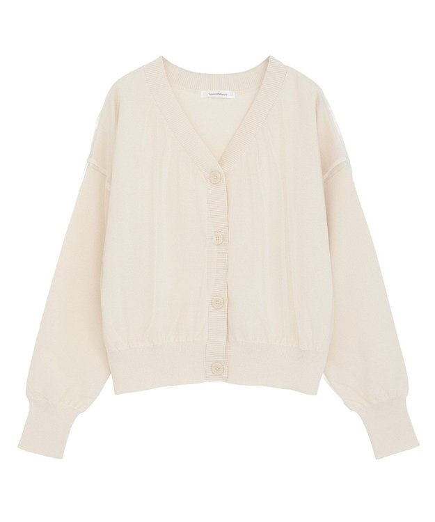 Green Parks チュールドッキングＶネックニットカーディガン Ivory