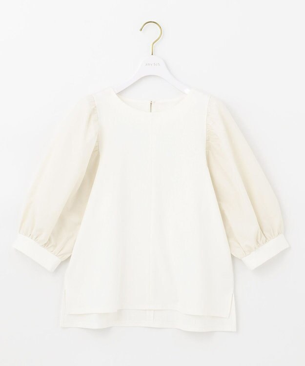 ANY SIS パフスリーブ異素材コンビ プルオーバー アイボリー