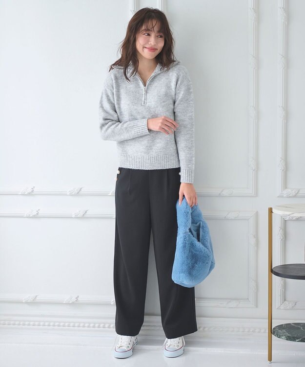 Feroux ハーフジップニット プルオーバー ライトグレー系