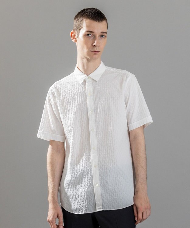 JOSEPH HOMME 新柄【ストレッチ】ハムサジャガードストレッチ　レギュラーカラー半袖シャツ ホワイト系