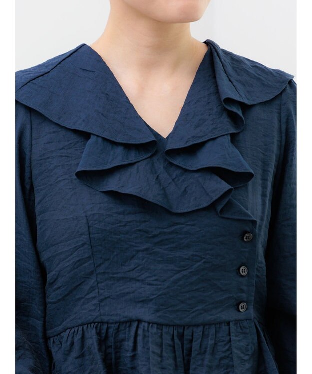 Te chichi ラッフルフリルペプラムブラウス ネイビー