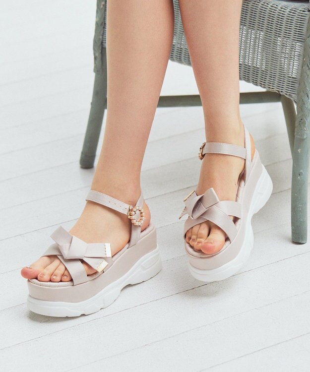 Maison de FLEUR リボンビジュースニーカーサンダル Pink Beige