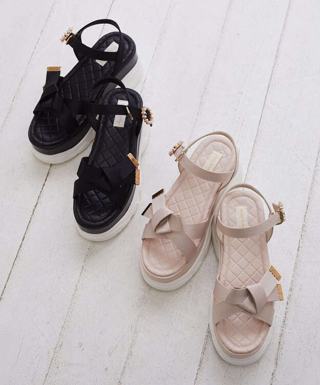 Maison de FLEUR リボンビジュースニーカーサンダル Black