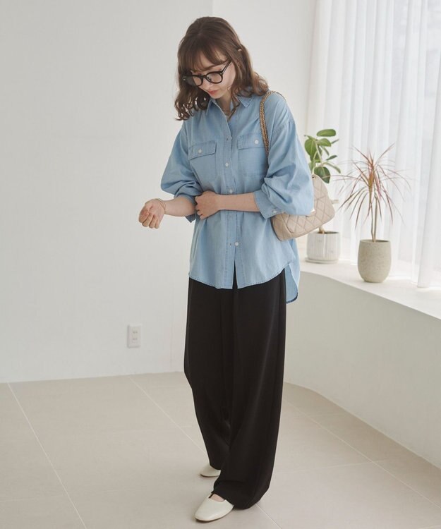 WEGO 【ANGIE VINTAGE】シアーデニムレギュラーカラーシャツ サックス