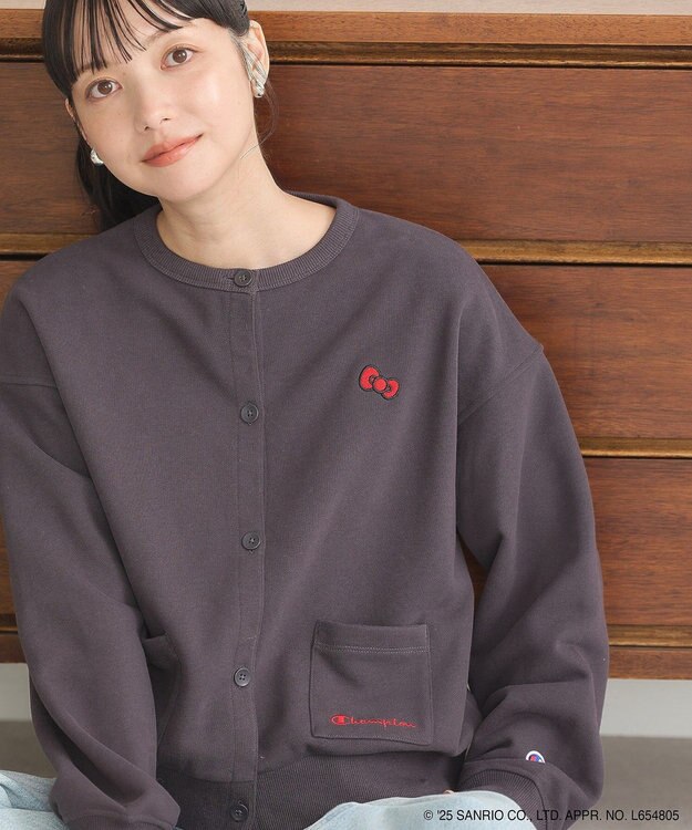 earth music&ecology チャンピオン　ハローキティ×ｅｍａｅ裏毛カーディガン Charcoal Gray