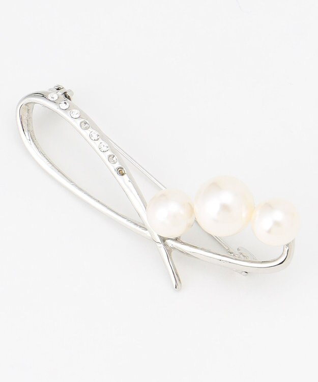 ANY SIS メタルラインパール調 ブローチ シルバー