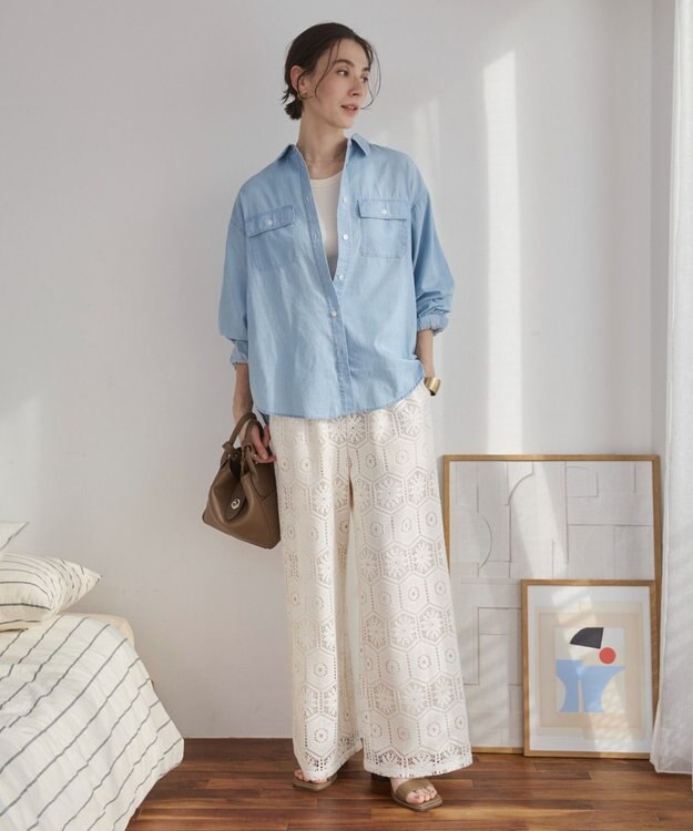 WEGO 【ANGIE VINTAGE】シアーデニムレギュラーカラーシャツ サックス