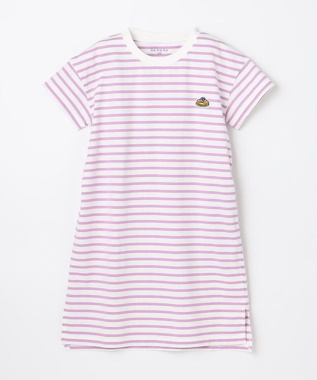 ANY KIDS 【ke ke ke】GOOD MORNING ボーダーチュニック ワンピース パープル×ホワイトボーダー
