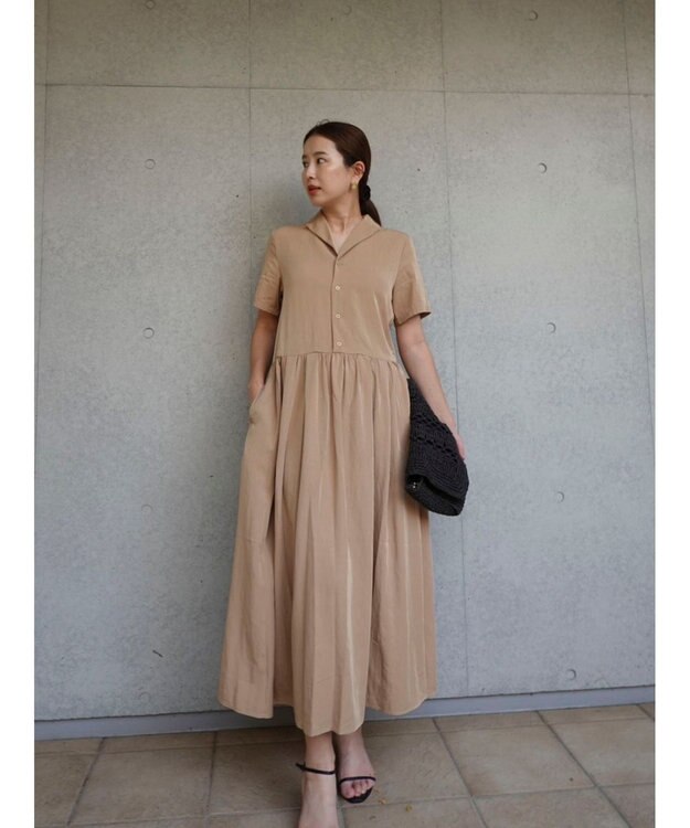 Green Parks ローウエスト切替開襟シャツワンピース Beige