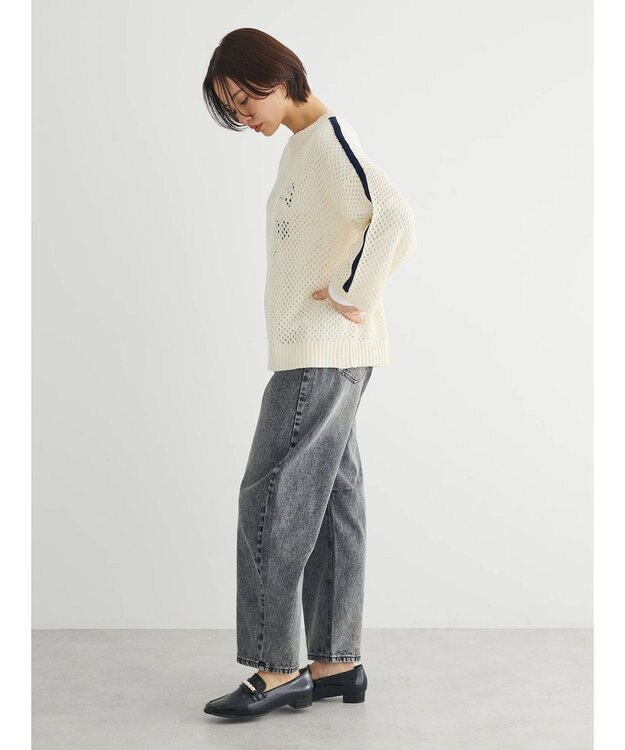 Green Parks ラインメッシュニットプルオーバー Ivory