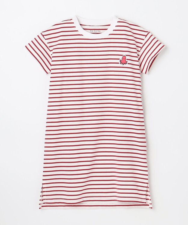 ANY KIDS 【ke ke ke】GOOD MORNING ボーダーチュニック ワンピース レッド×ホワイトボーダー