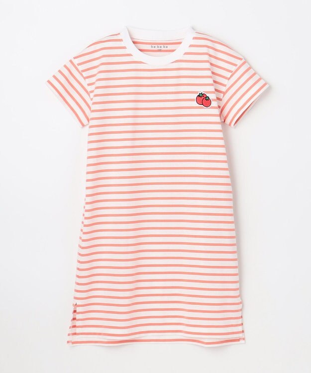 ANY KIDS 【ke ke ke】GOOD MORNING ボーダーチュニック ワンピース コーラルピンク×ホワイトボーダー