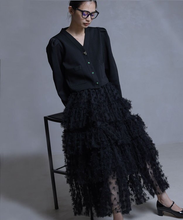 組曲 S 【組曲×setsuko sagittaire】kinakoスポンディッシュ ニットジャケット ブラック系