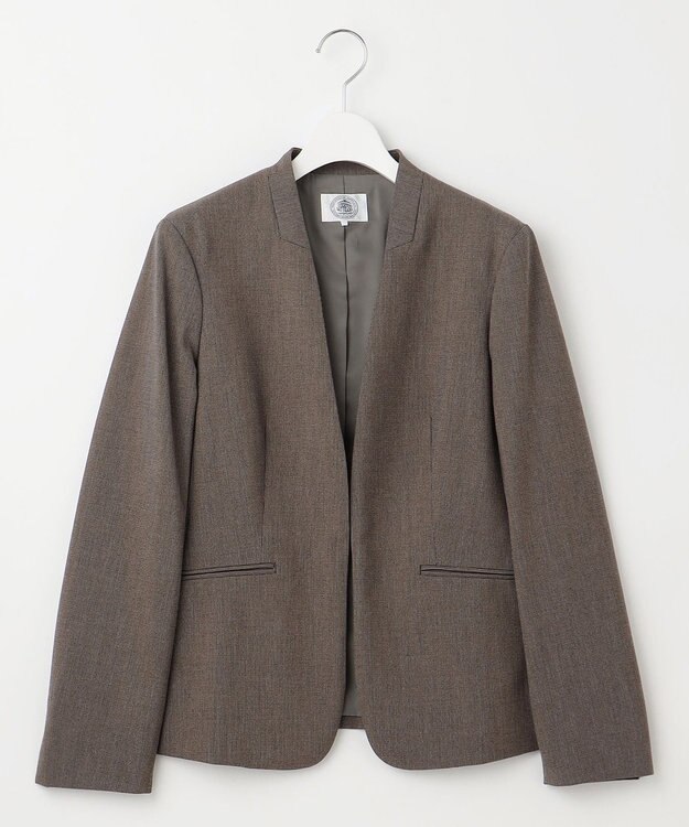 J.PRESS LADIES T/Rアルガンシルク ノーカラー ジャケット ブラウン系