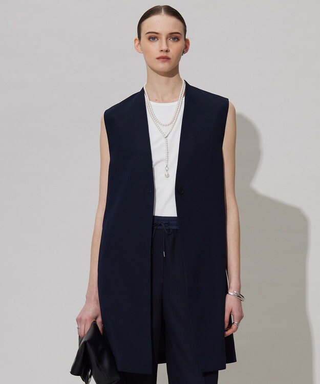 ICB L 【UVケア・接触冷感・速乾・防シワ・洗える】 FluidBackSatin ジレ ネイビー系