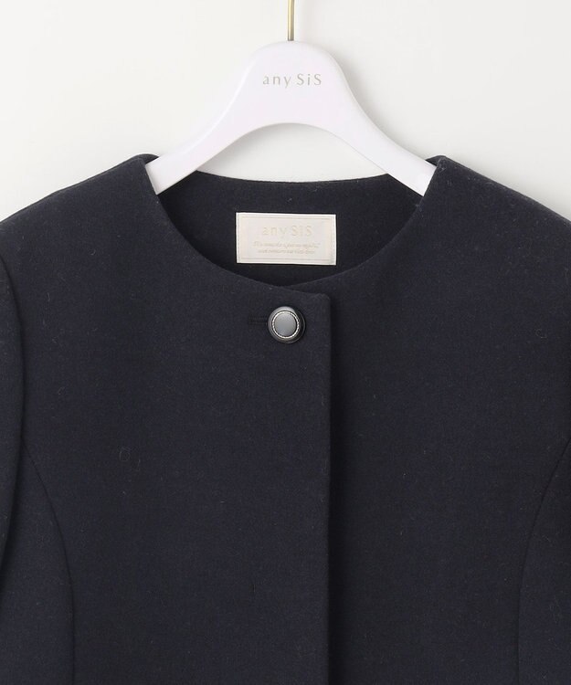 ANY SIS L ウールライクノーカラー ロングコート ネイビー