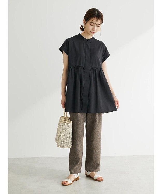 Green Parks 接触冷感　フレンチスリーブチュニック Black