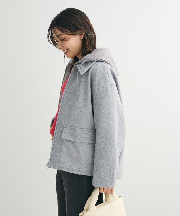 Green Parks ２ＷＡＹニットフードウールライクジャケット Gray Mixture