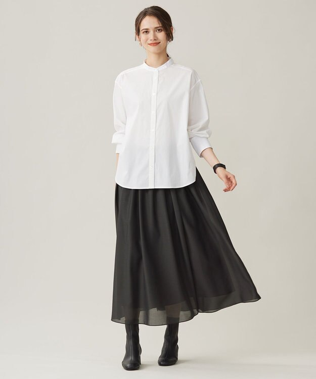 自由区 【ウエストゴム・洗える】シアーギャザー スカート アッシュ