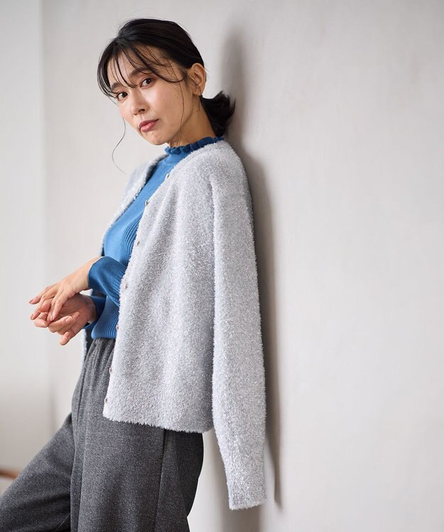 ANY シャイニーニットカーディガン シルバー