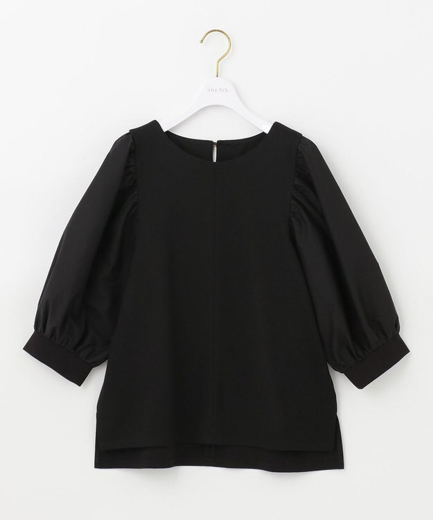 ANY SIS パフスリーブ異素材コンビ プルオーバー ブラック