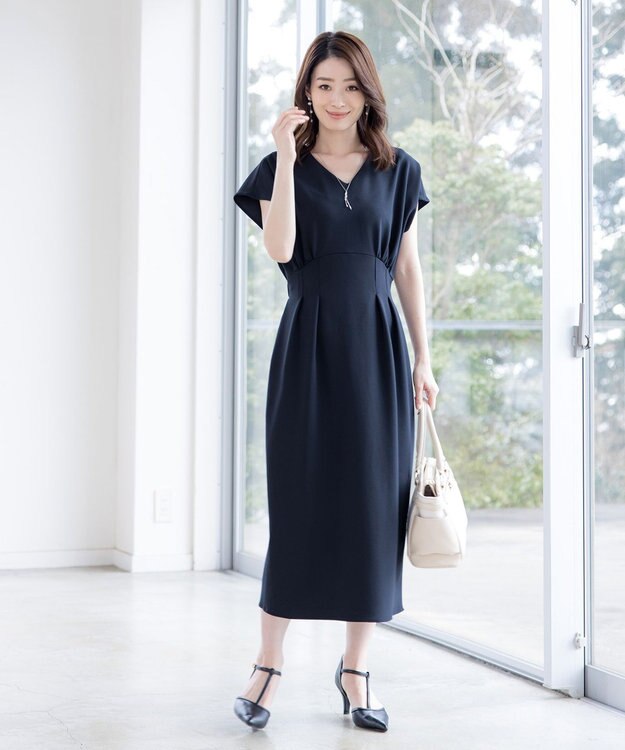 Tiaclasse 【洗える】ハイストレッチジョーゼットワンピース ネイビー