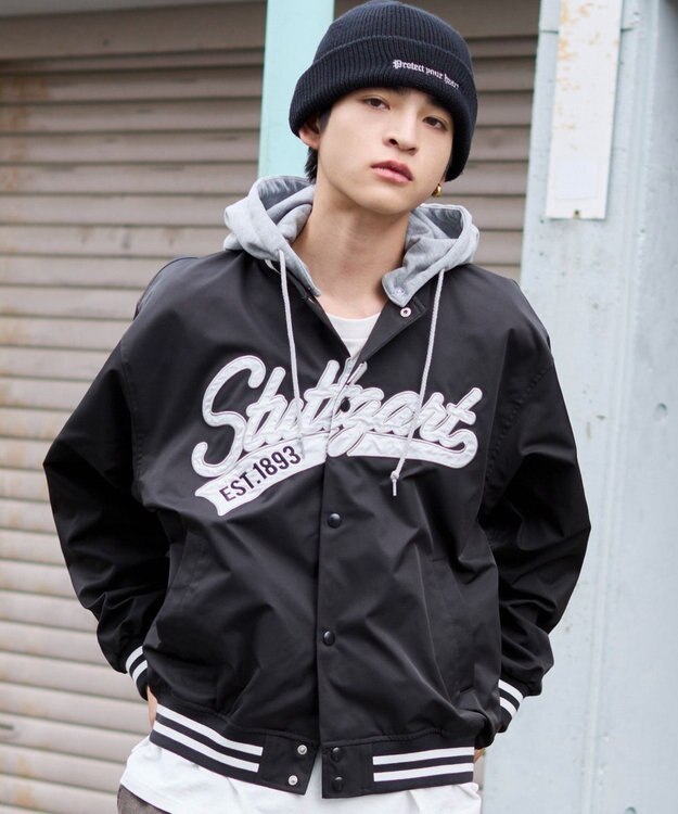 WEGO 【ユニセックス着用ITEM】2WAYフードワッペンスタジャン ブラック