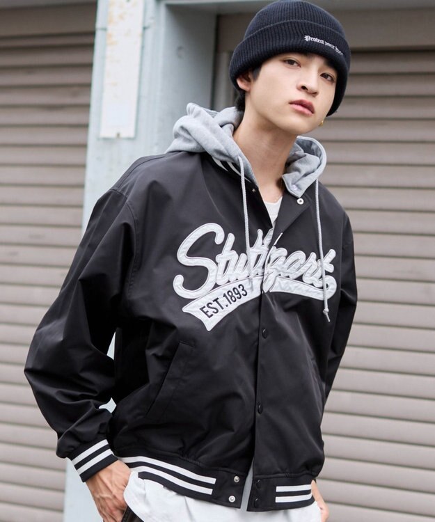 WEGO 【ユニセックス着用ITEM】2WAYフードワッペンスタジャン ブラック