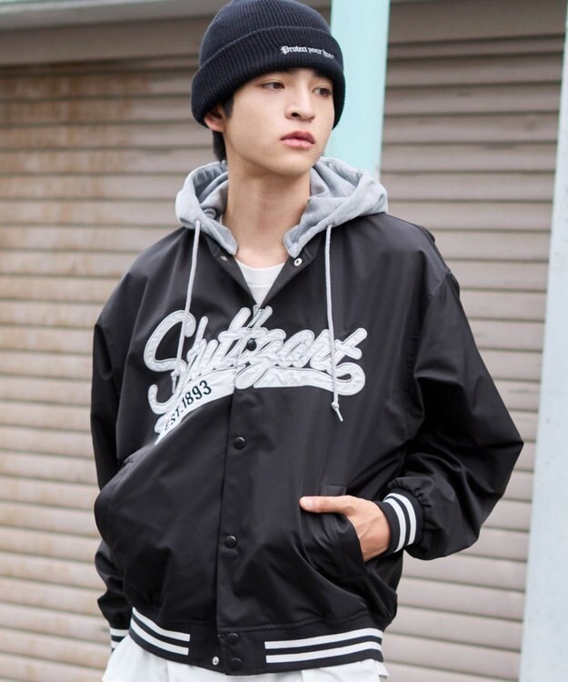 WEGO 【ユニセックス着用ITEM】2WAYフードワッペンスタジャン ブラック