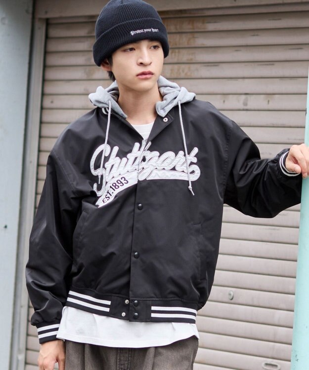 WEGO 【ユニセックス着用ITEM】2WAYフードワッペンスタジャン ブラック