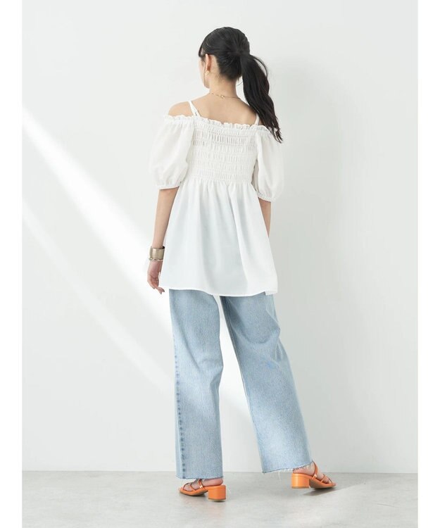 earth music&ecology ２ｗａｙショルダーシャーリングチュニック Off White