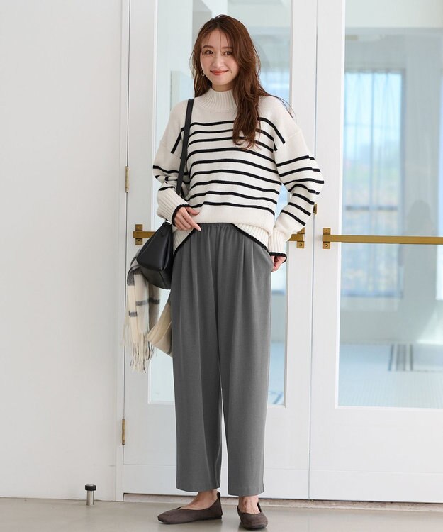 ANY 【6色展開】ラムウールハイネックニット オフベース×ブラックラインボーダー