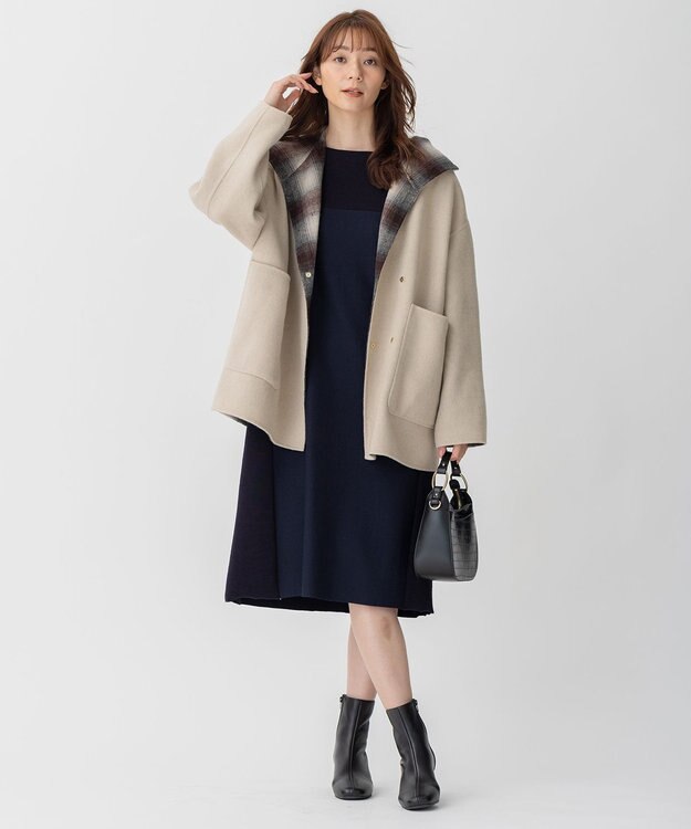 自由区 【リバーシブル】ウールリバー フード付きショートコート キャメル系