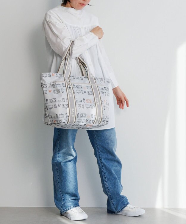 ACE BAGS & LUGGAGE 【雑誌掲載】 HAyU × ace.  フォールディング 折り畳みトートバッグ 猫柄 22L 17861 ライトベージュ柄