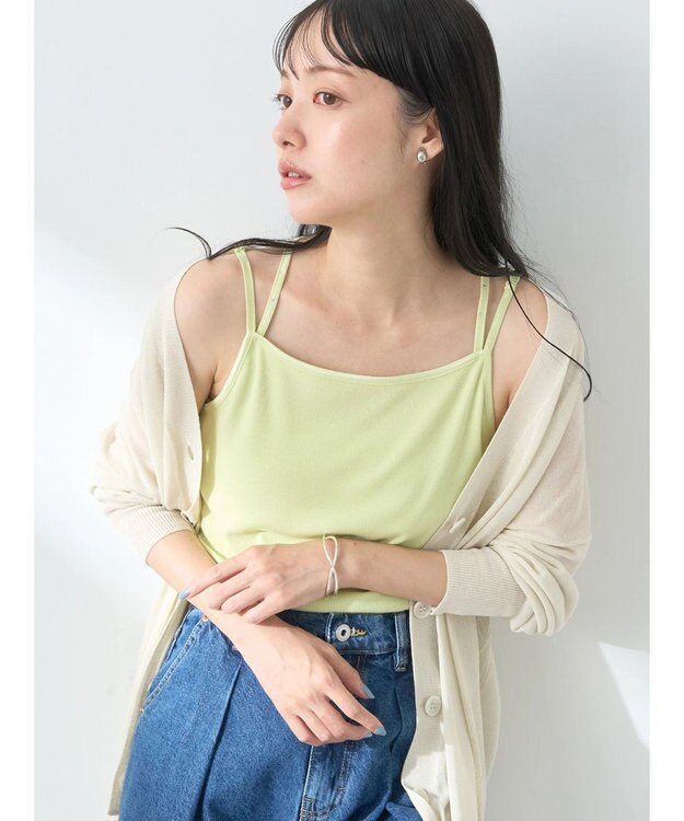 earth music&ecology キラキララインストーンキャミ Lime Green