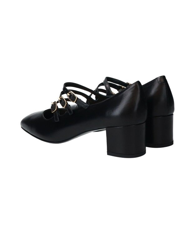 INTER-CHAUSSURES 【FABIO RUSCONI】スクエアトウトリプルストラップパンプス ブラック