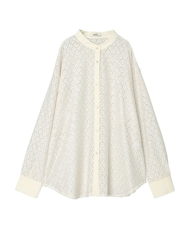 earth music&ecology レースバンドカラーシャツ Ivory