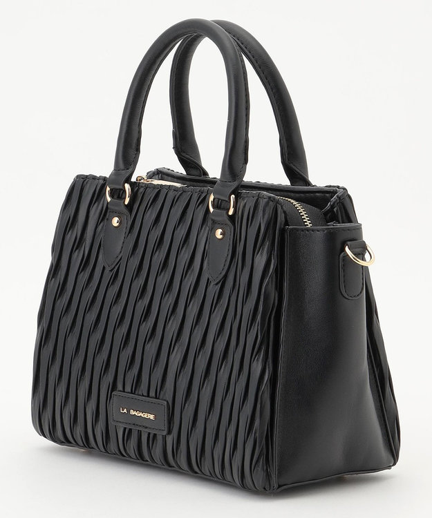 LA BAGAGERIE ランダムプリーツ2WAYハンドバッグ ブラック