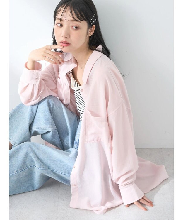 earth music&ecology ウ゛ィンテージボタンフロントポケットシャツ Light Pink