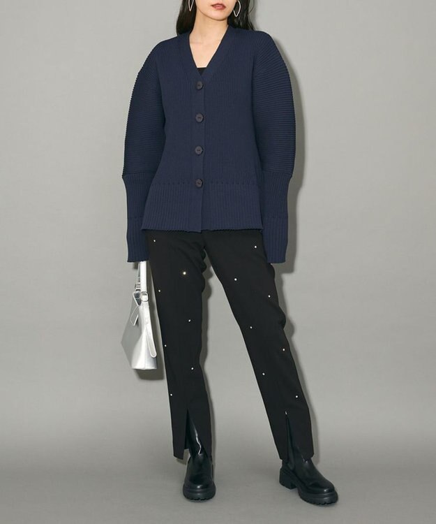 Green Parks リブニットカーディガン Navy