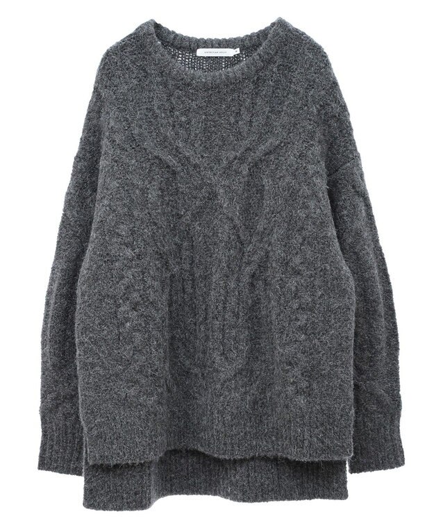 AMERICAN HOLIC ローゲージアラン柄ニットプルオーバー Gray Mixture