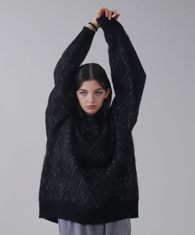 WEGO 【ユニセックス着用ITEM】アーガイルニットポロ ブラック