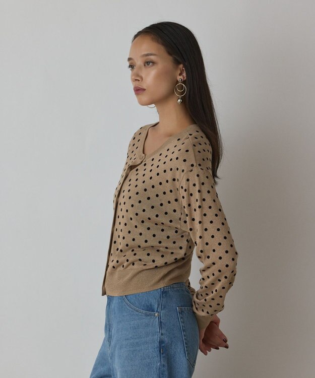GRACE CONTINENTAL ドットフロッキーニットカーディガン ゴールド